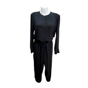 Eileen Fisher Black 100% Silk Long Sleeve Jumpsuit Romper L